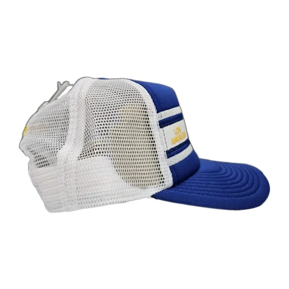 Youth Mitchell & Ness Royal Los Angeles Rams Stripe Trucker Adjustable Hat